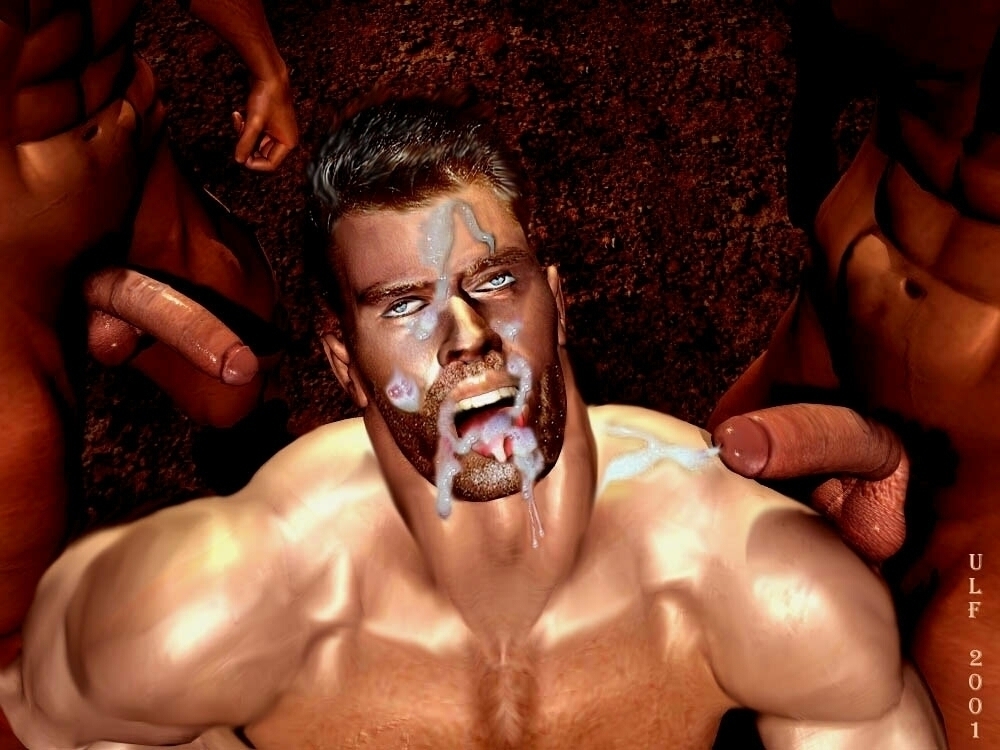 Lustful muscular 3d gay hunk gets a huge facial cumshot ...